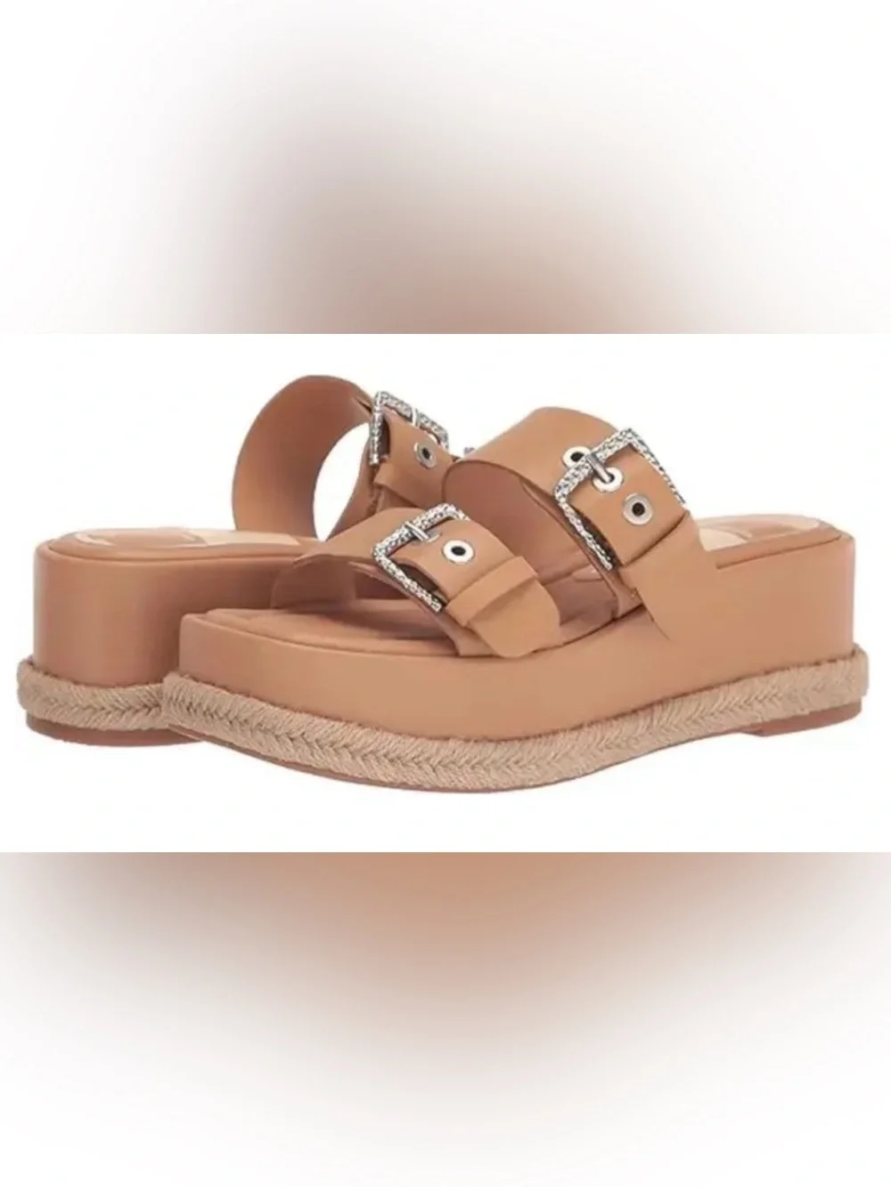 Dolce Vita Canyon Platform Slide Sandals Tan Leather Espadrille Size 10